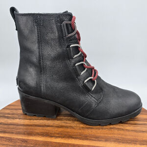 Sorel Boots Women's 11 Black Leather Cate Lace Up Heeled Comfort Waterproof